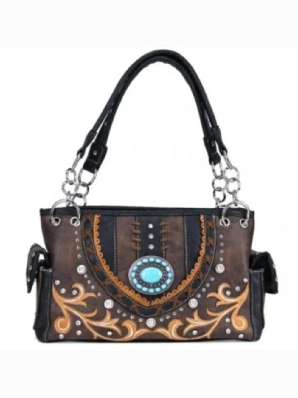 Brown Western Rhinestone Concho Purse